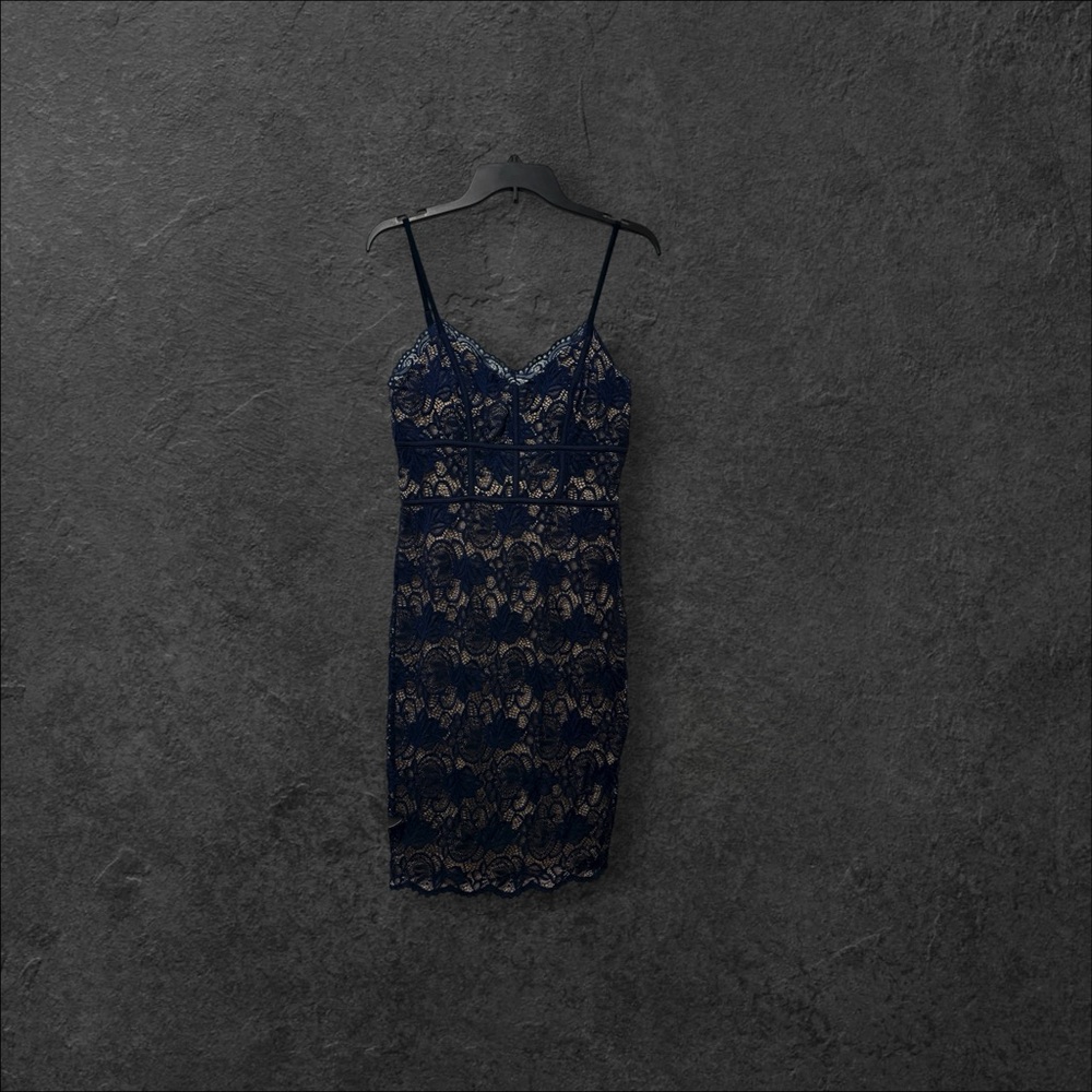 B Darlin Navy and Beige Lace Dress